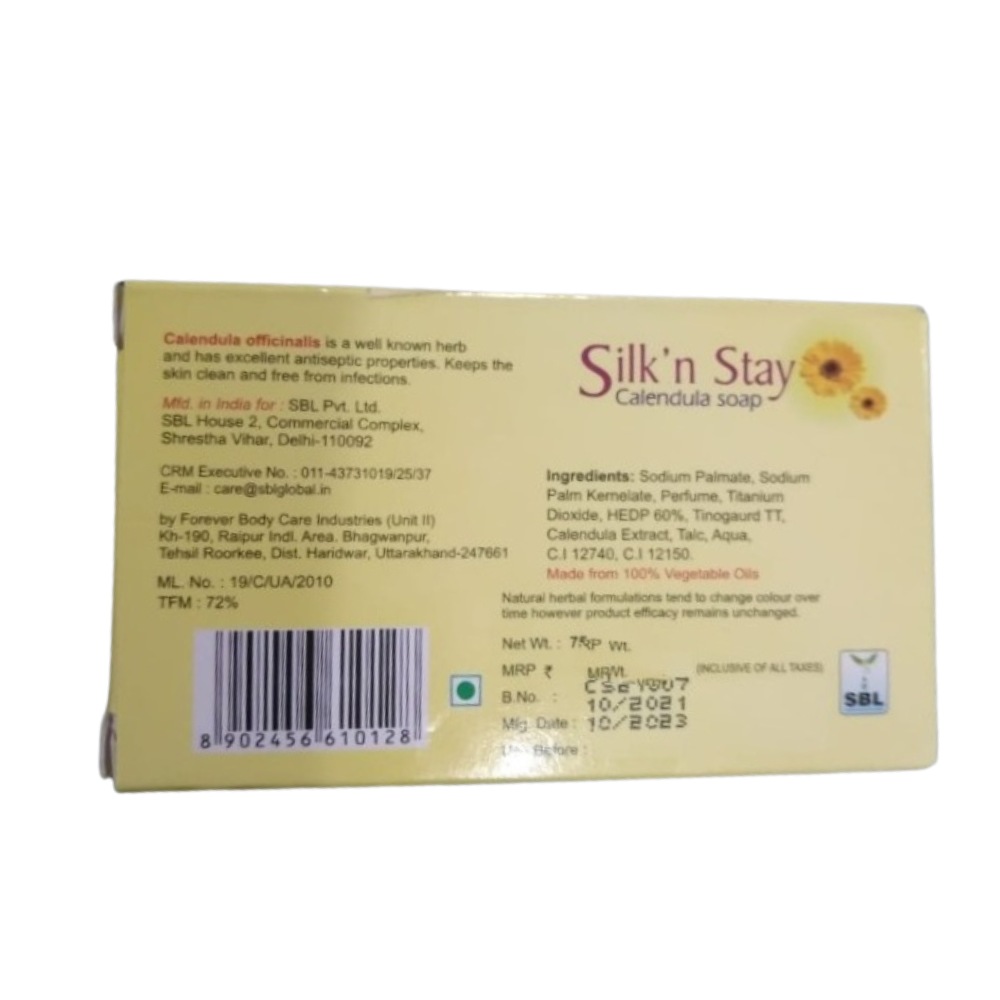 SBL Homeopathy Silk N Stay Antiseptic Calendula Soap - Swadesiicart