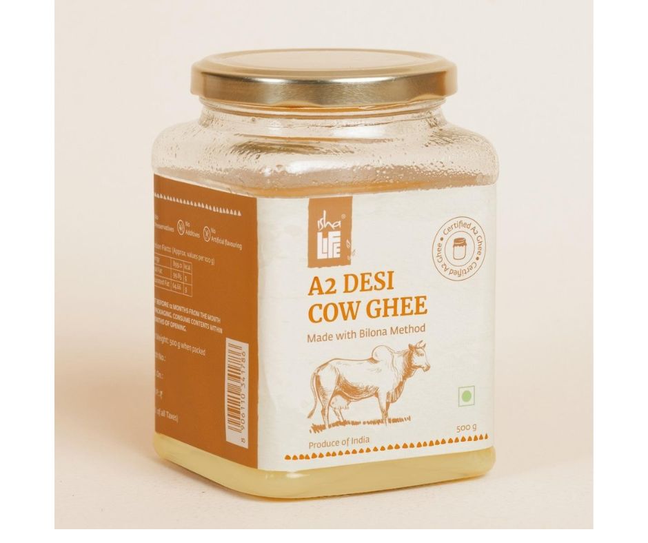 Isha Life Pure A2 Desi Cow Ghee | Made Traditionally from Curd | Made from Grass-fed Free Grazing Desi Cows' Milk - Swadesiicart