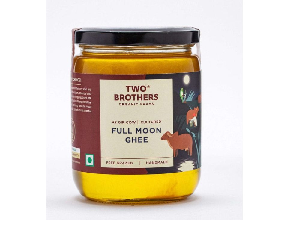 Two Brothers Organic Farms A2 Gir Cow Cultured Full Moon Ghee | Full Moon Cultured Cow Desi Ghee | Curd-Churned Bilona Ghee | Grass-Fed A2 Gir Cow Ghee | Swadesiicart