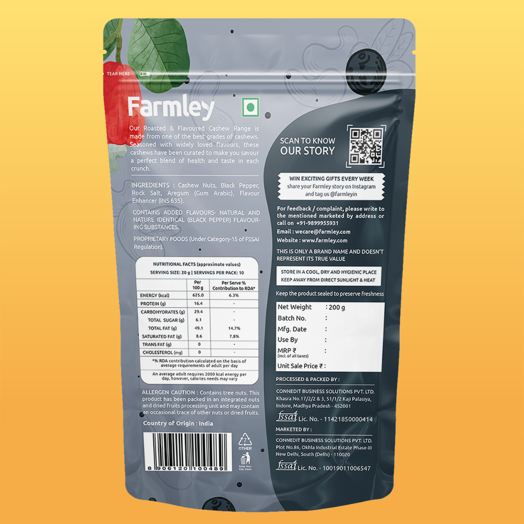 Farmley Black Pepper Cashews - Roasted