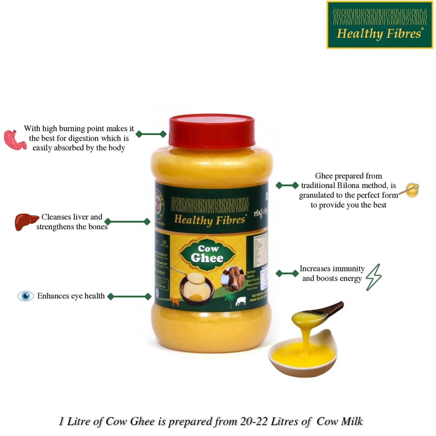 Healthy Fibres Cow Ghee | Homemade Cow Desi Ghee | Pure Cow Ghee for Better Digestion and Immunity - Swadesiicart