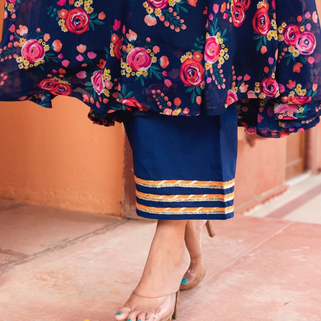 Pomcha Jaipur Manjari Organza Phool Jaal Anarkali Set | Swadesiicart