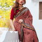 Zibaa Hand-Blocked Pure Maheshwari Silk Red Saree - Small Motifs | Swadesiicart