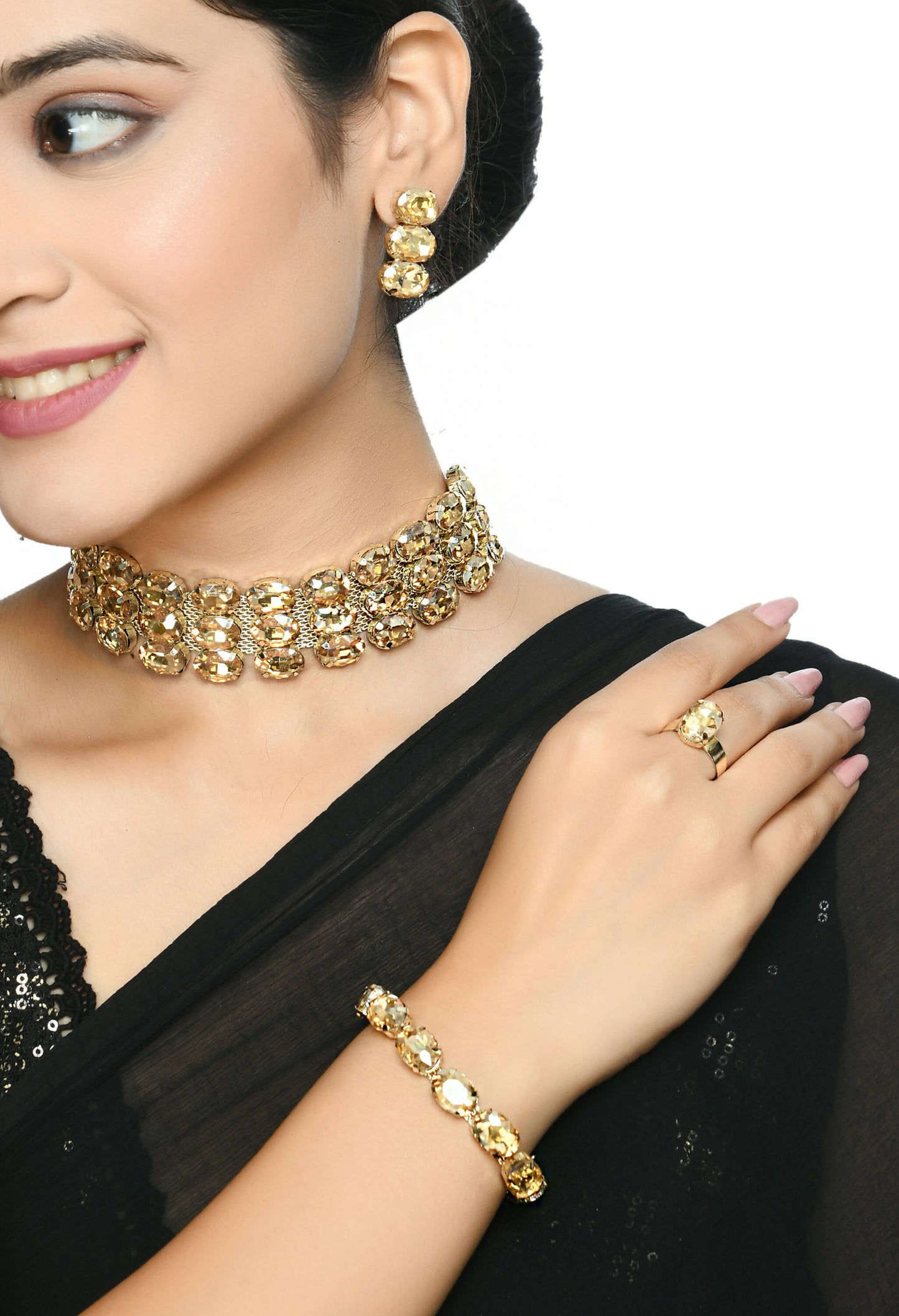 Mominos Fashion Johar Kamal Gold-Polished Finish Stone Choker For Women (Golden) | Swadesiicart