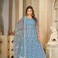 Jyoti Fashion Women's Sky Blue Net Embroidered Anarkali Kurta Pant Set With Dupatta | Swadesiicart