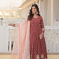 Jyoti Fashion Women's Brown Faux Georgette Sequins Thread Embroidery Anarkali Dress with Dupatta | Swadesiicart