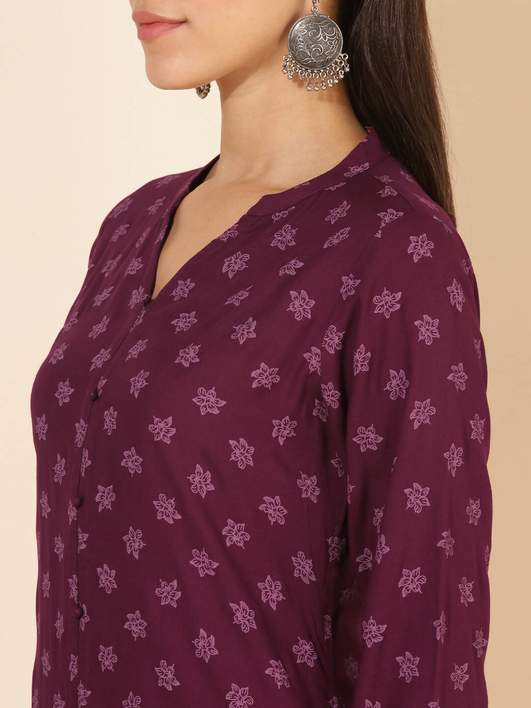 Janasya Women's Wine Rayon Floral Printed Casual Straight Co-ords - Swadesiicart
