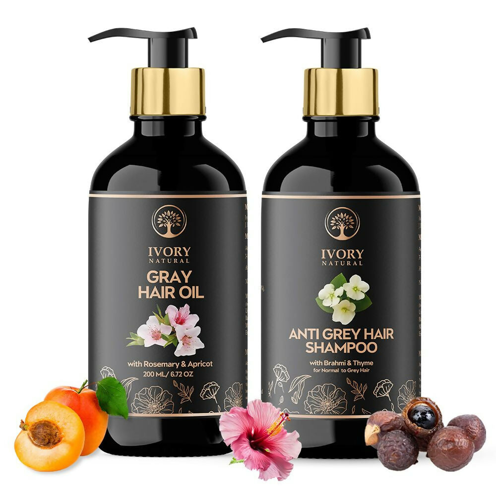 Ivory Natural Grey Combo For Hair - Natural Solution For Greys, Restore Natural Black And Shine Of Hair | Swadesiicart