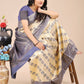 Astita Aura Silk Cream Navy Blue Banarasi Silk Saree | Swadesiicart