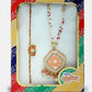 NVR Women & Men Set of 2 Peach Lotus Shape Kundan Stone-Studded & Beaded Bhaiya Bhabhi Rakhi With Roli Chawal & Chocolate | Swadesiicart