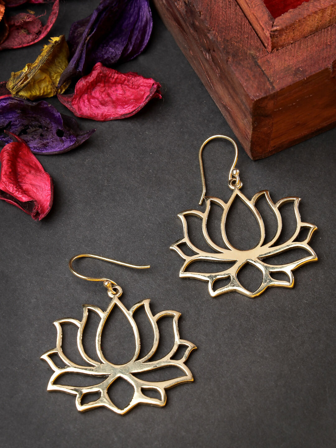NVR Women Lotus Shaped Gold-Polished Earrings - Swadesiicart