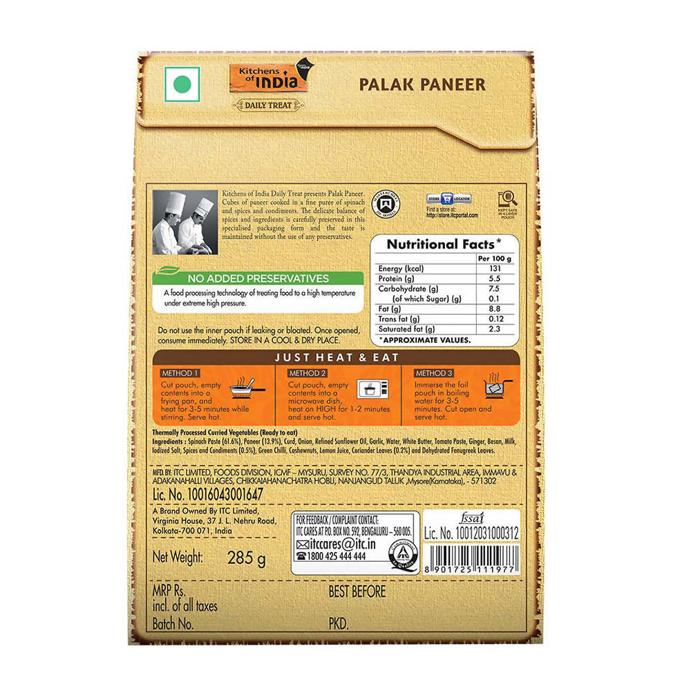 Kitchens of India Palak Paneer - Swadesiicart