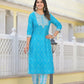 Partywear Designer sky blue cotton Stitched Suit With Dupatta - Tanisha | Swadesiicart