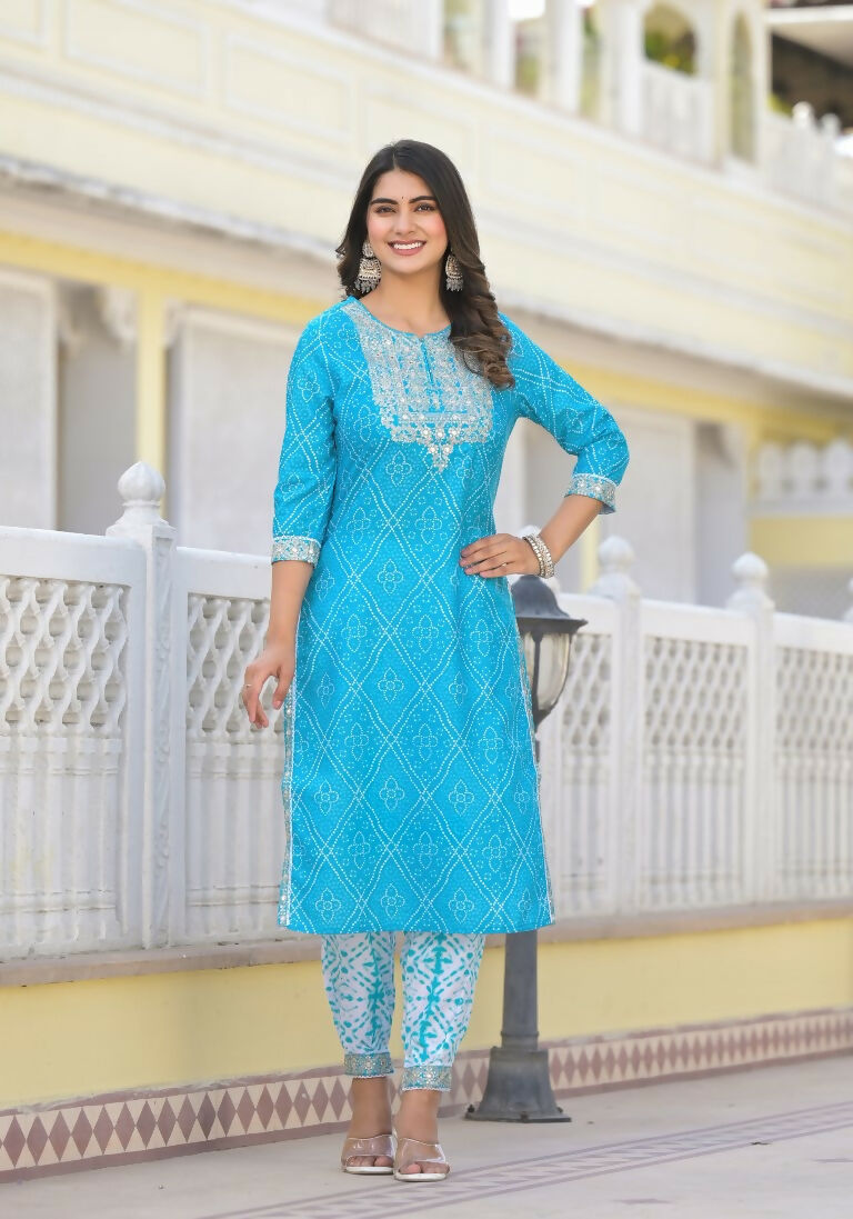 Partywear Designer sky blue cotton Stitched Suit With Dupatta - Tanisha | Swadesiicart