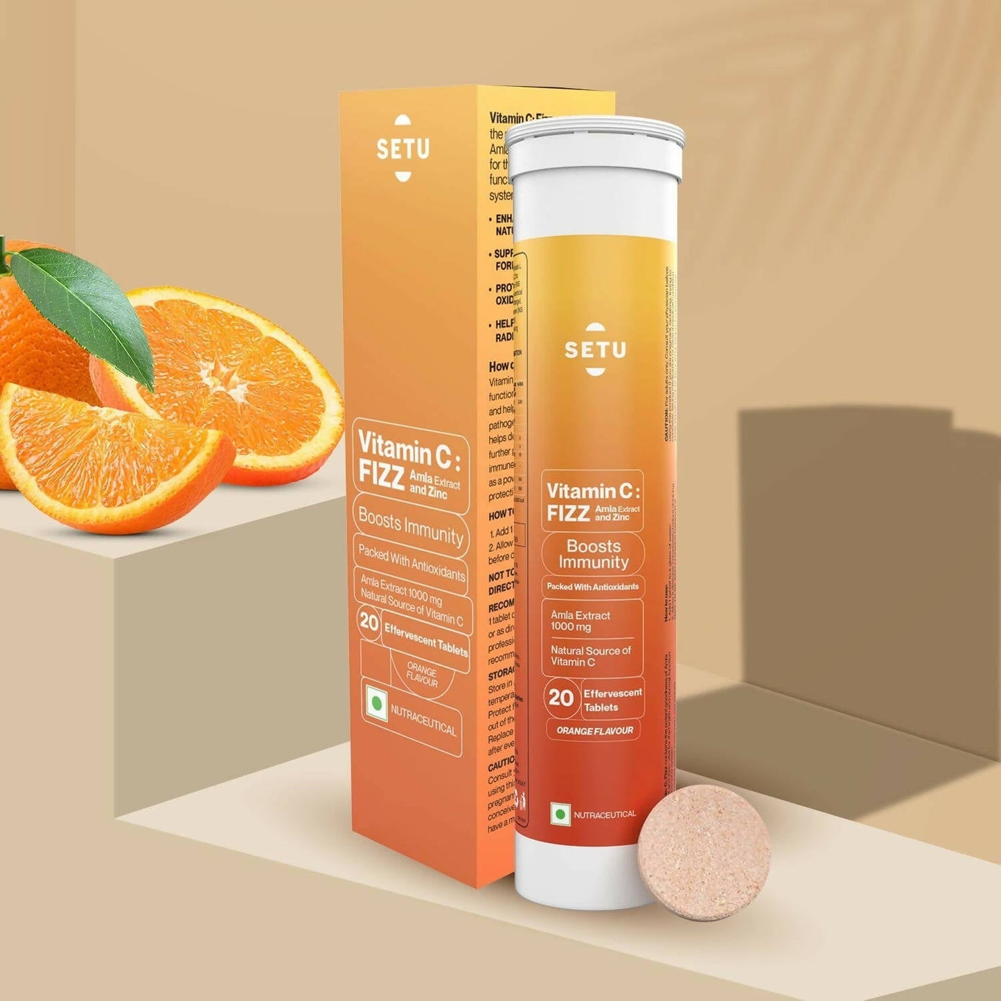 Setu Vitamin C: Fizz - 20 Effervescent Tablets - Swadesiicart