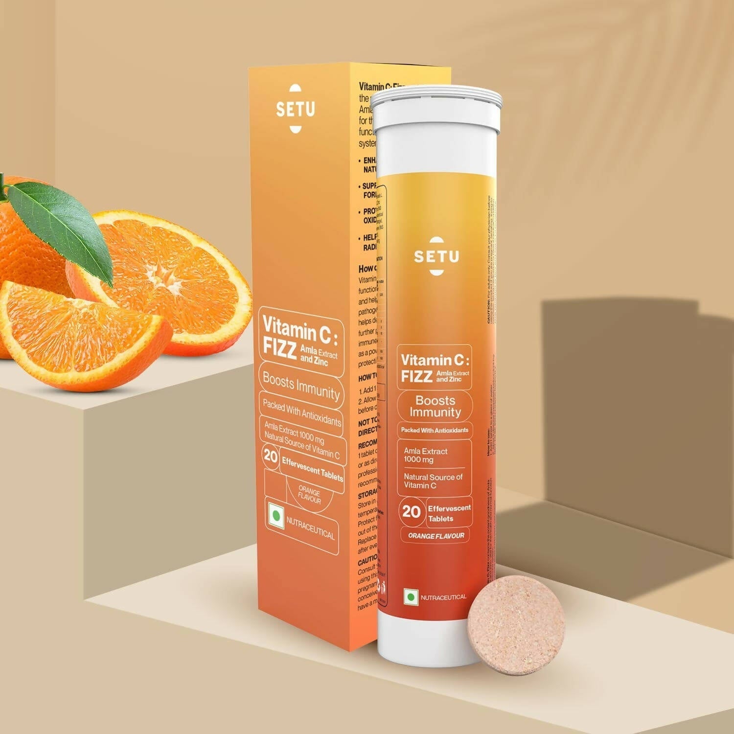 Setu Vitamin C: Fizz - 20 Effervescent Tablets - Swadesiicart
