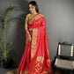 Joban Fashion Red Banarasi Cotton Silk Woven Saree | Swadesiicart