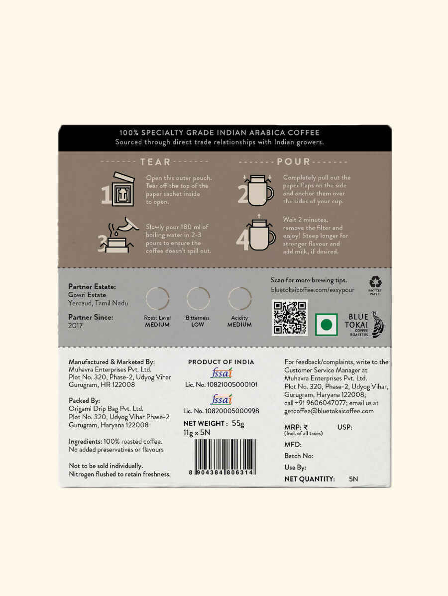 Blue Tokai Gowri Estate Medium Roast Easy Pour Sachets - Swadesiicart