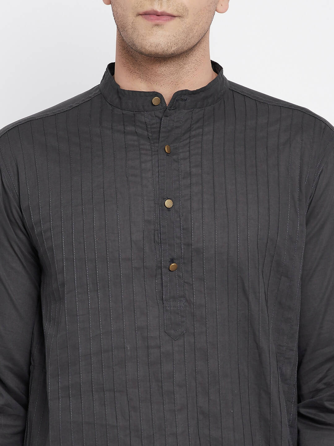 Even Apparels Grey Pure Cotton Men's Kurta With Band Collar | Swadesiicart