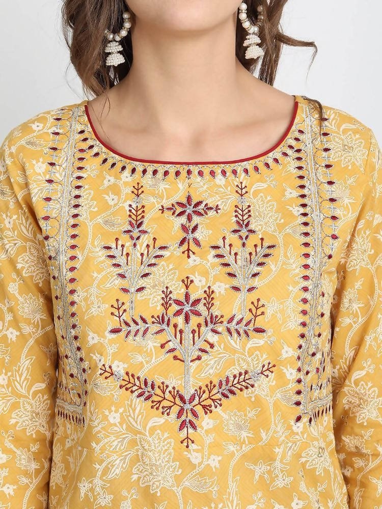 Anubhutee Yellow Ethnic Motifs Printed Panelled Pure Cotton Kurta with Salwar & With Dupatta | Swadesiicart