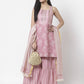 Myshka Women Peach Cotton Blend Printed Sleeveless Shoulder Straps Kurta With Sharara & Dupatta Set | Swadesiicart