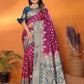 Joban Fashion Banarasi Magenta Woven Soft Silk Saree | Swadesiicart