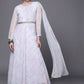 Ahalyaa Women Blue & White Floral Fit & Flare Maxi Ethnic Dress | Swadesiicart