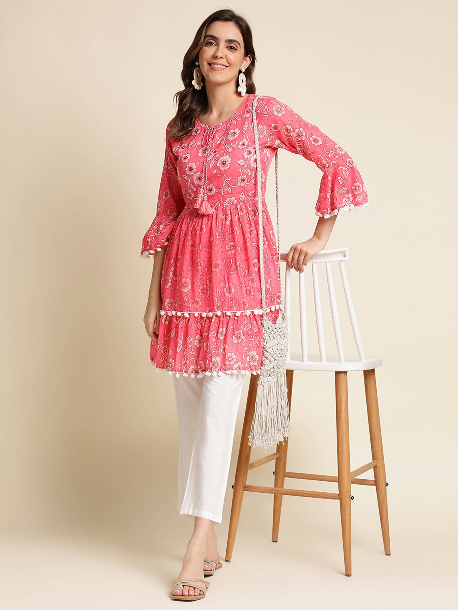 Pink Cotton Floral Printed Top - Himanshi - Swadesiicart