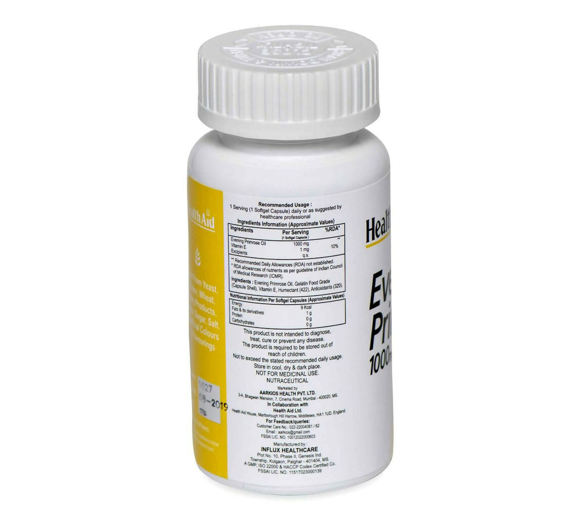 HealthAid Evening Primrose Oil 1000 mg With Vitamin E Softgel Capsules - Swadesiicart