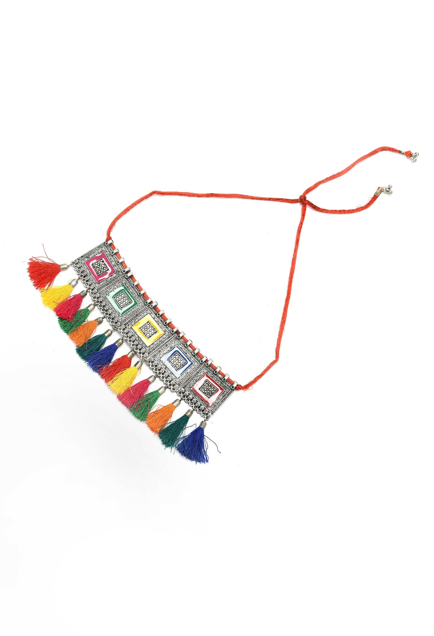 Mominos Fashion Johar Kamal Oxidised Silver-Plated Brass Finish Tassel Work Handicraft Choker For Women (Multi) | Swadesiicart
