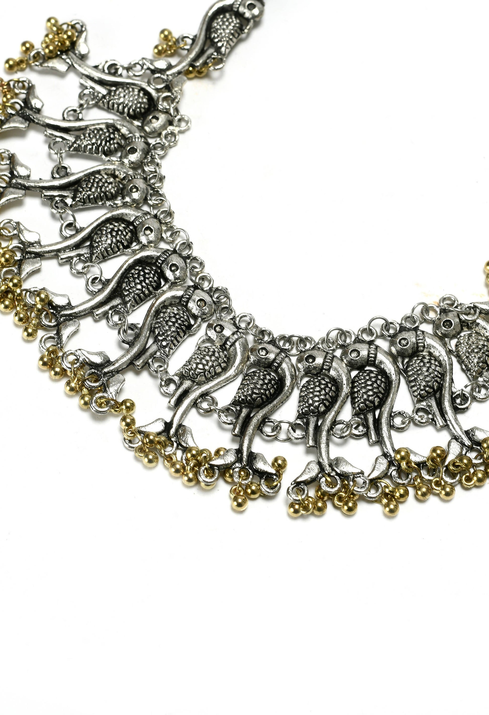 Mominos Fashion Johar Kamal Oxidised Silver-Plated Brass Finish Peacock Choker For Women (Silver/Golden) | Swadesiicart