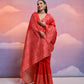 Vishnu Weaves Women's Red Handloom Raw Silk Woven Border Saree with Blouse - Swadesiicart