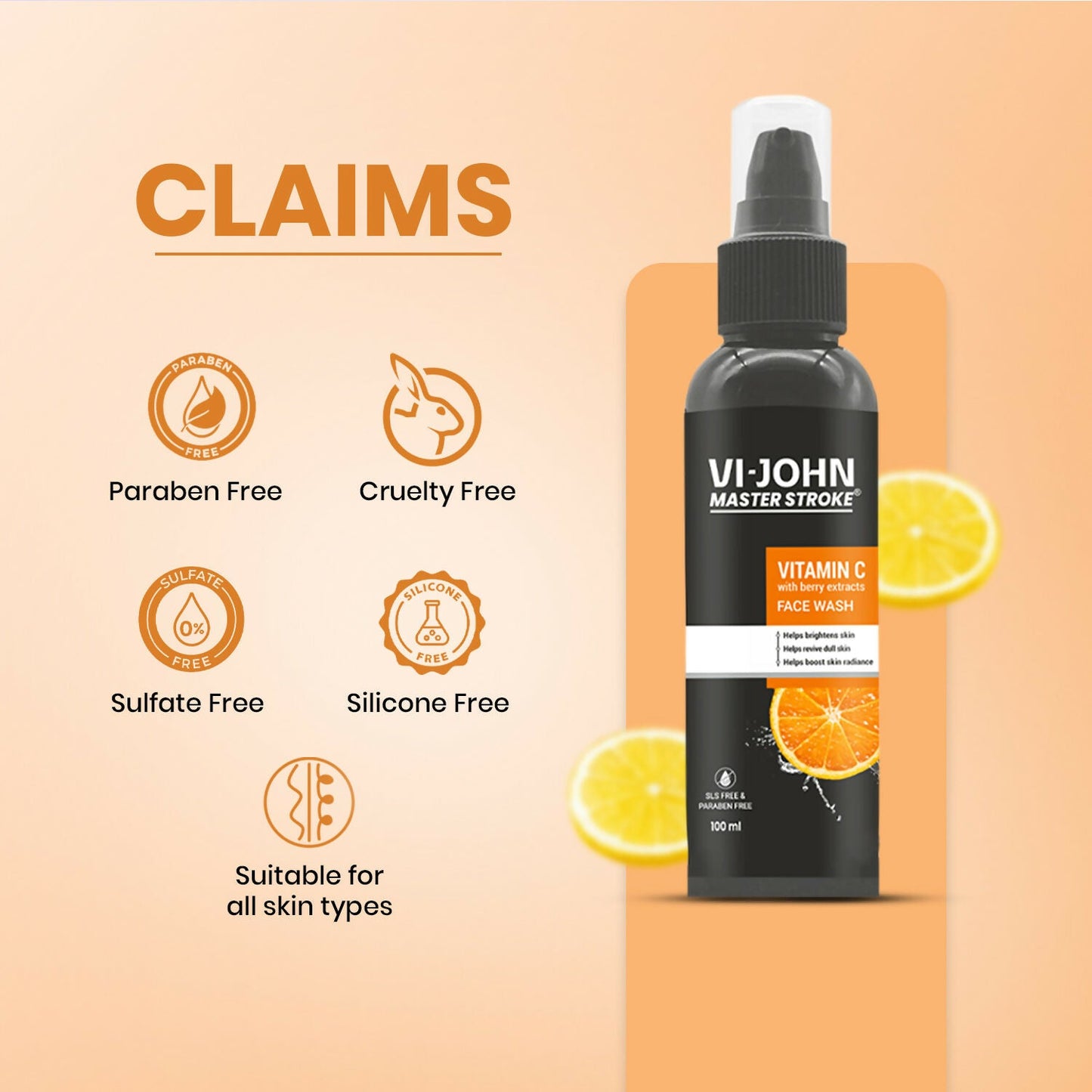 VI-JOHN Master Stroke Vitamin-C Face Wash Brightening Skin And Radiant Glow For All Skin Types | Swadesiicart