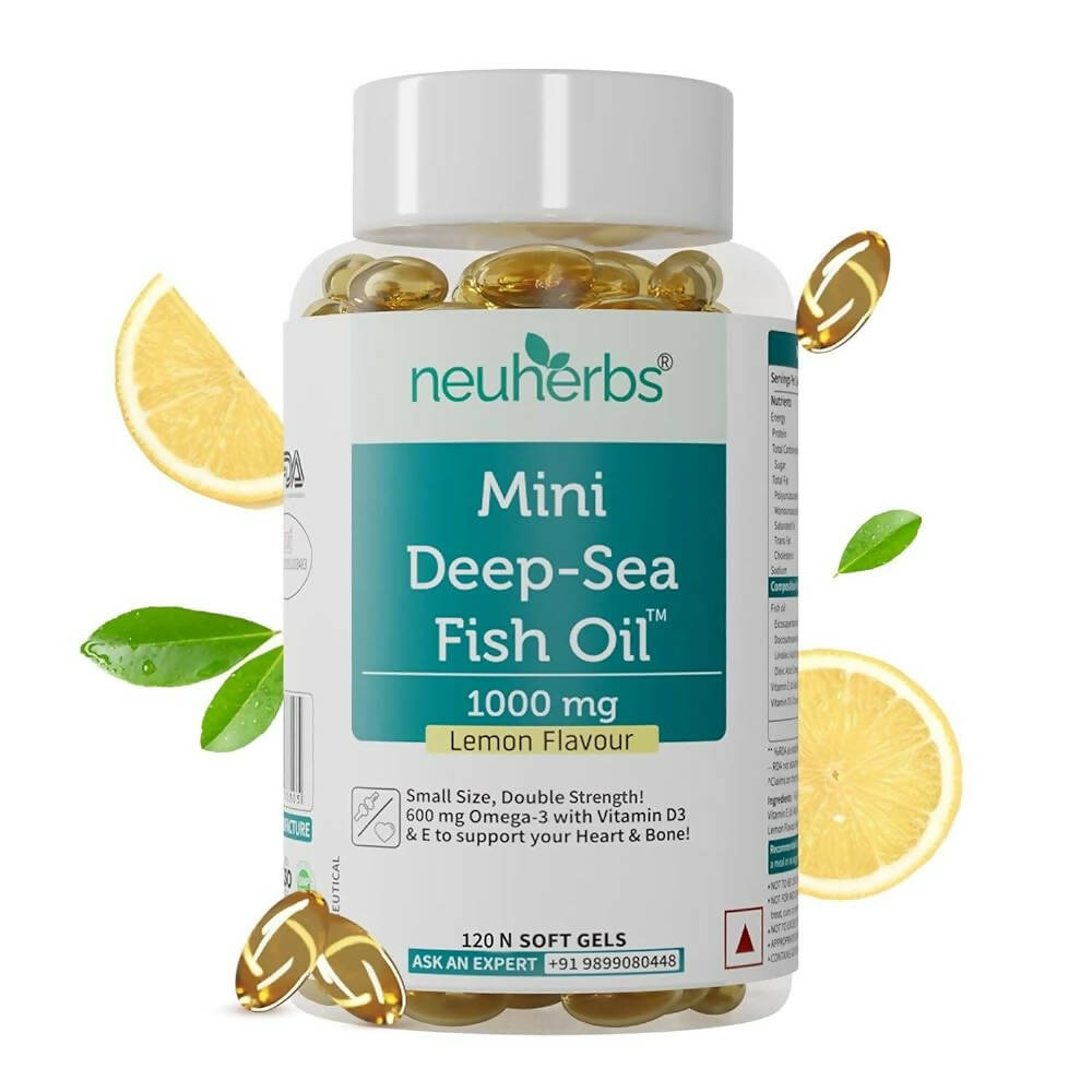 Neuherbs Mini Deep Sea Omega 3 Fish Oil 1000 mg Soft Gels - Lemon Flavor - Swadesiicart