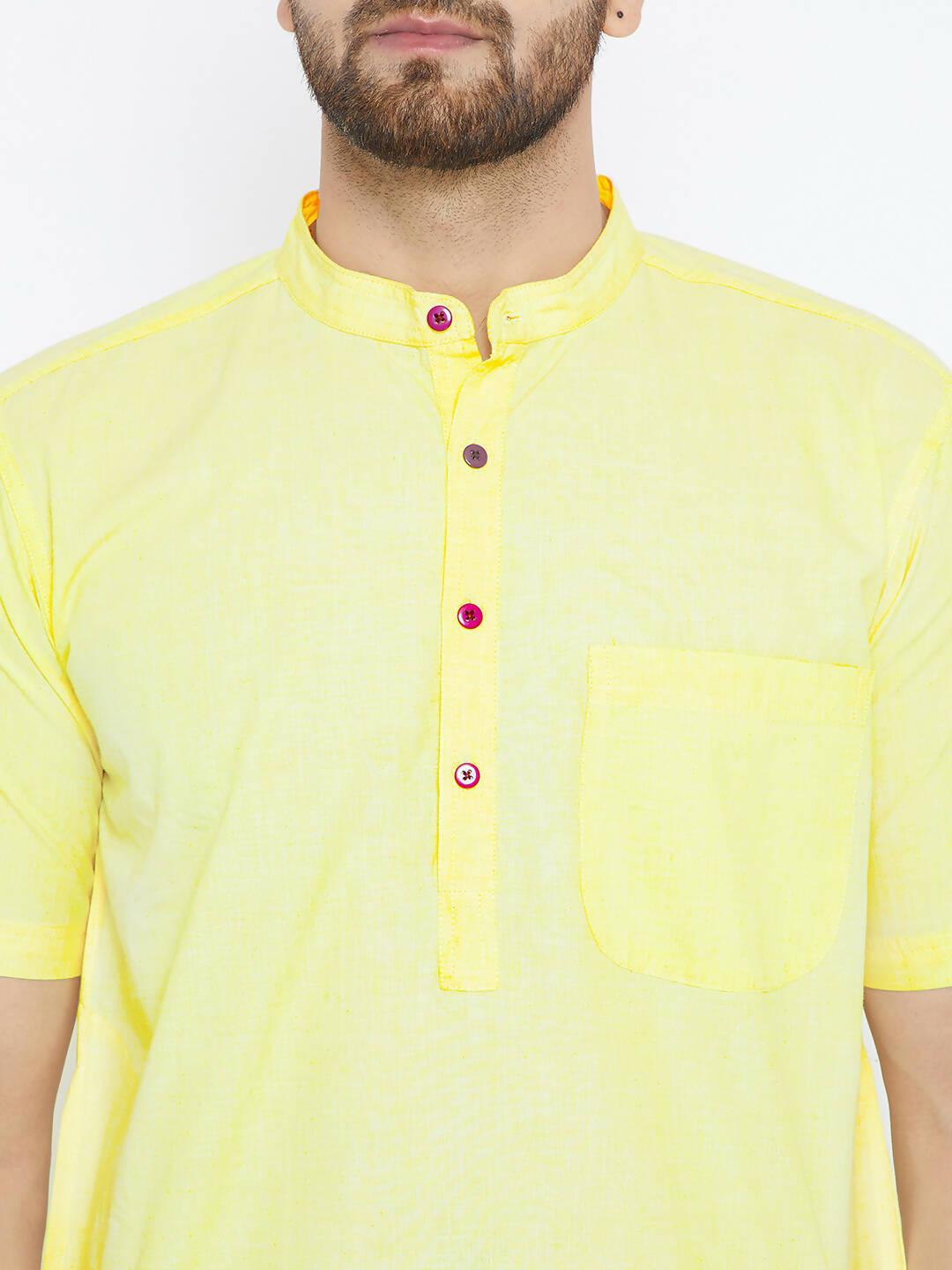 Even Apparels Yellow Color Pure Cotton Men's Kurta With Band Collar | Swadesiicart