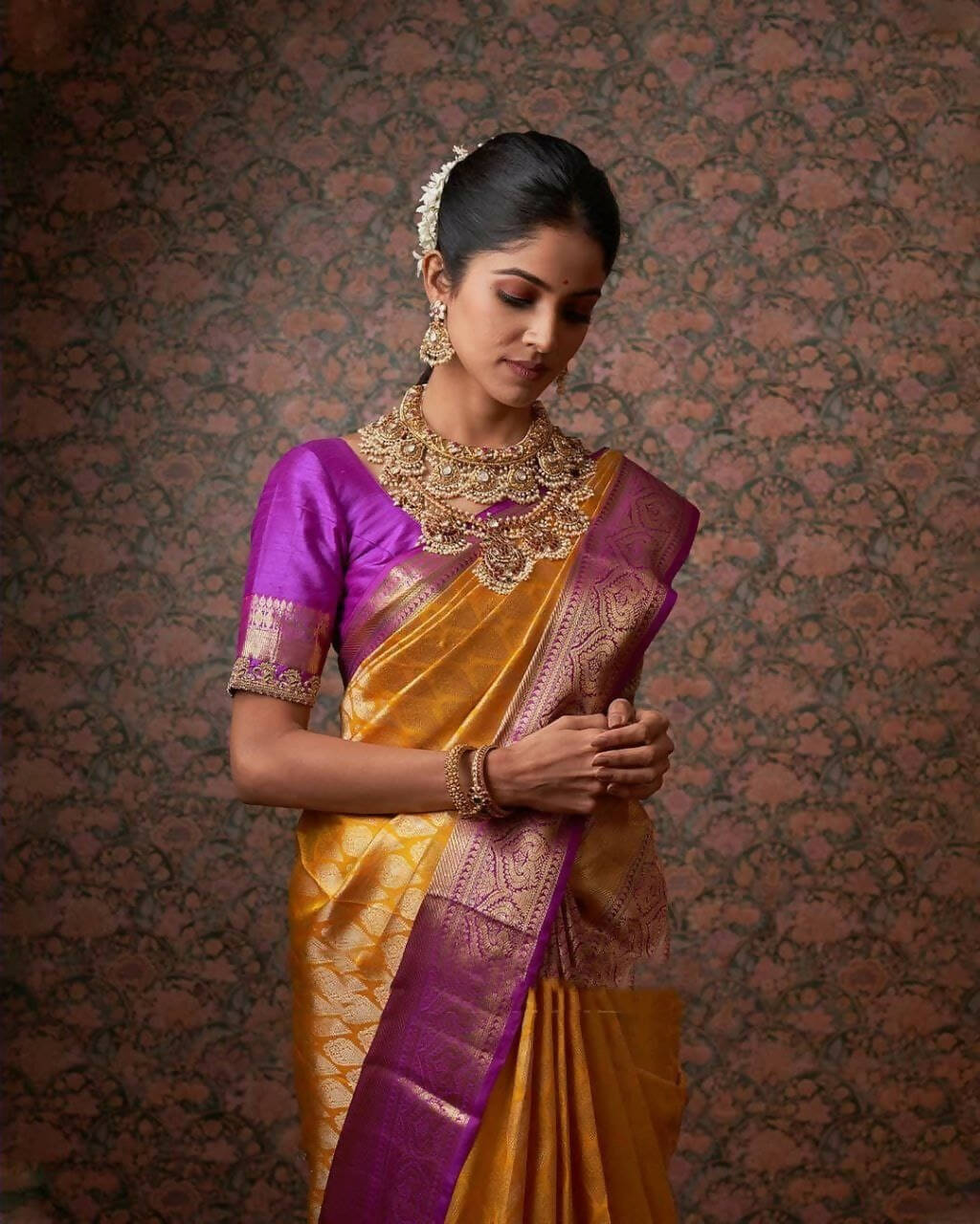 DEIANA'S Beautiful Designer Golden zari Soft Lichi Silk Saree - Yellow - Swadesiicart