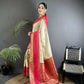 Joban Fashion Cream Banarasi Soft Silk Woven Saree | Swadesiicart