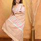 Very Much Indian Handblock Printed Cotton Saree With Natural Dyes - White Peach | Swadesiicart
