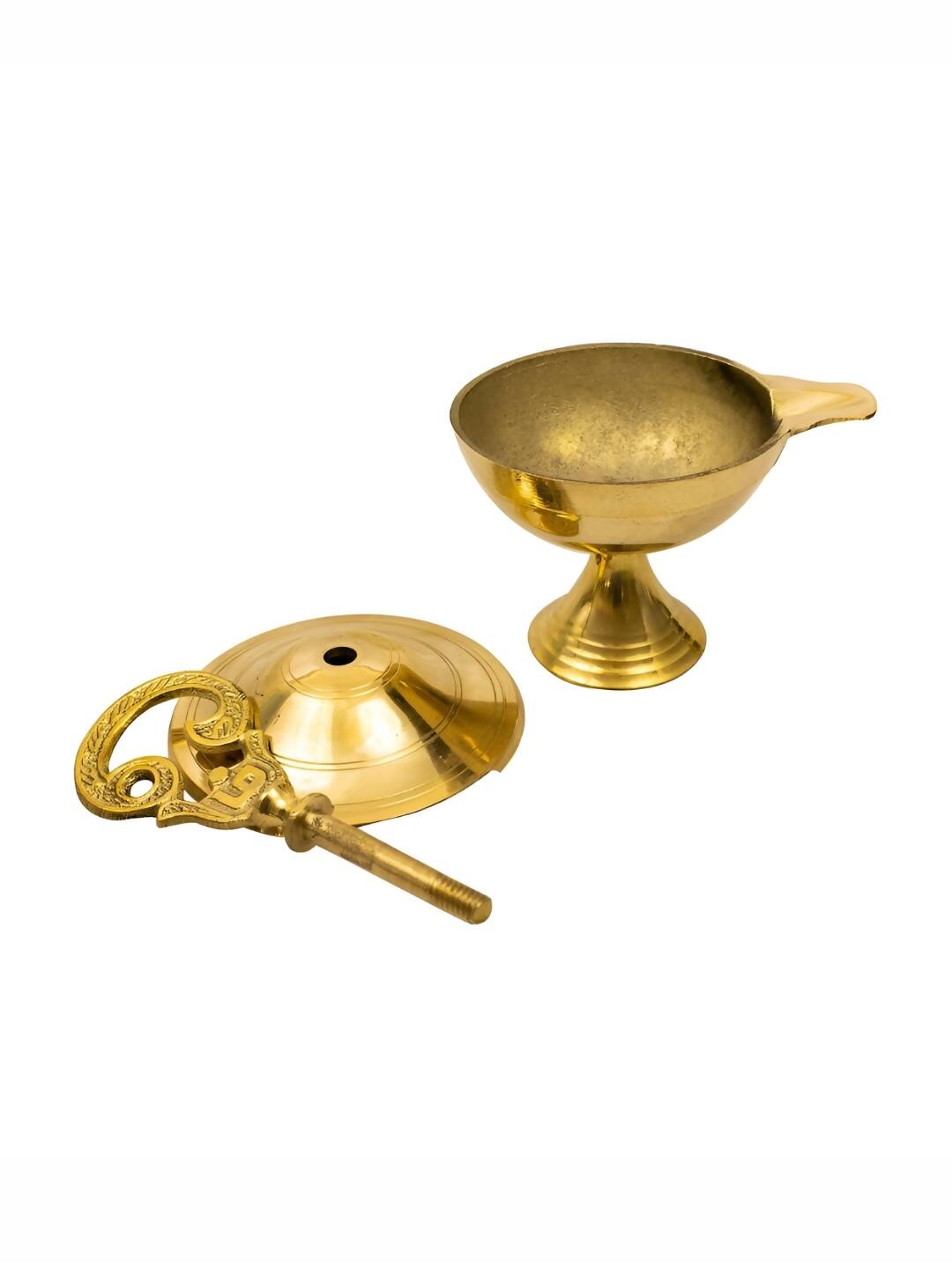 Spillbox Gold-Toned Brass Om Closed Diya Pooja Essential | Swadesiicart