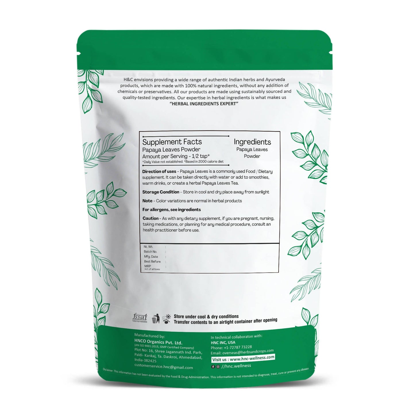 H&C Herbal Papaya Leaves Powder - Swadesiicart