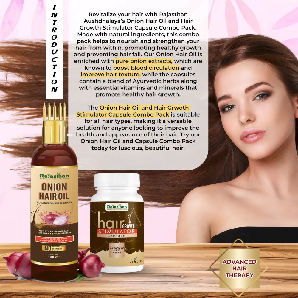 Rajasthan Herbals Onion Hair Oil & Hair Growth Stimulator Capsule Combo | Swadesiicart