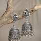NVR Women's Silver-Toned Peacock Design German Silver Oxidised Dome Shaped Jhumka Earrings | Swadesiicart