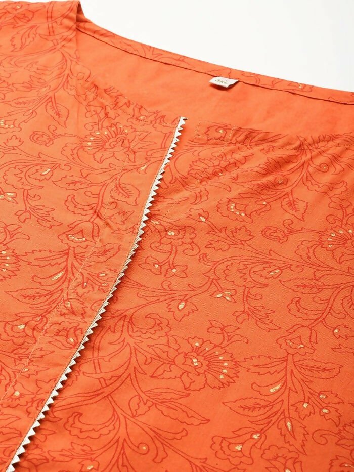 Ahalyaa Women's Traditional wear Kurta Set - Orange | Swadesiicart
