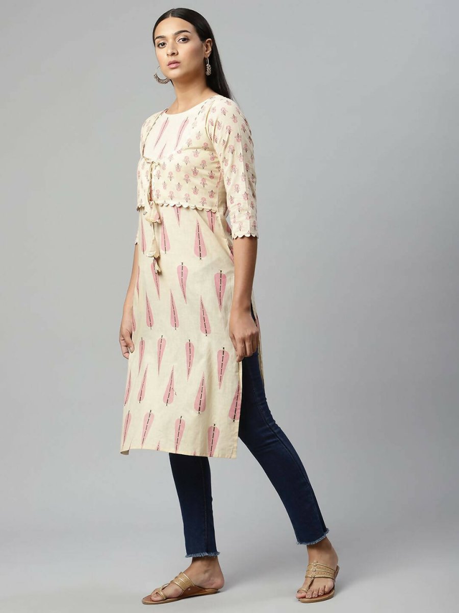 Ahalyaa Womens Chiku Pure Cotton Printed Kurtas | Swadesiicart