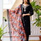 The52 Black Women's Beautiful Viscose Chanderi Fabric Embroidered Work Straight Kurta Pant and Dupatta Set - Swadesiicart