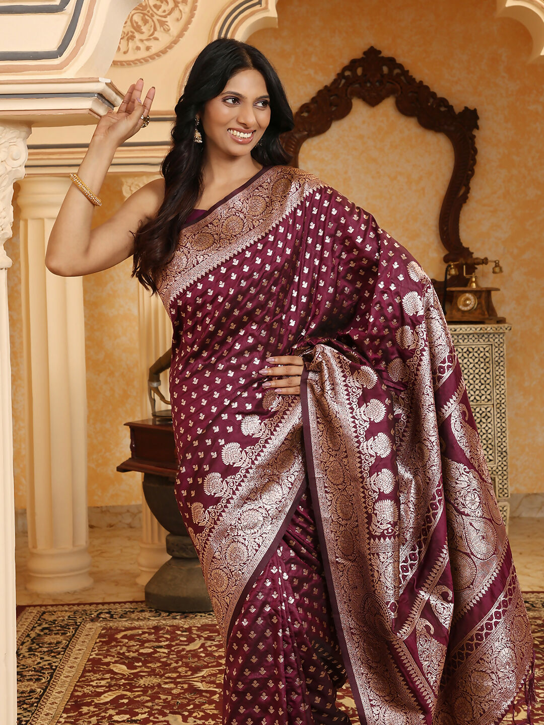 Astita Banarasi Silk Purple Saree | Swadesiicart