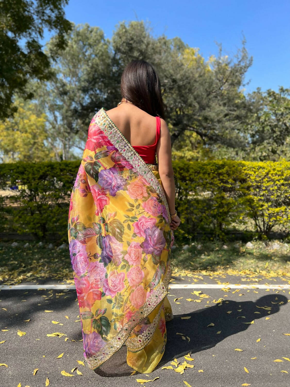 Vamsee Yellow Organza Saree - Swadesiicart