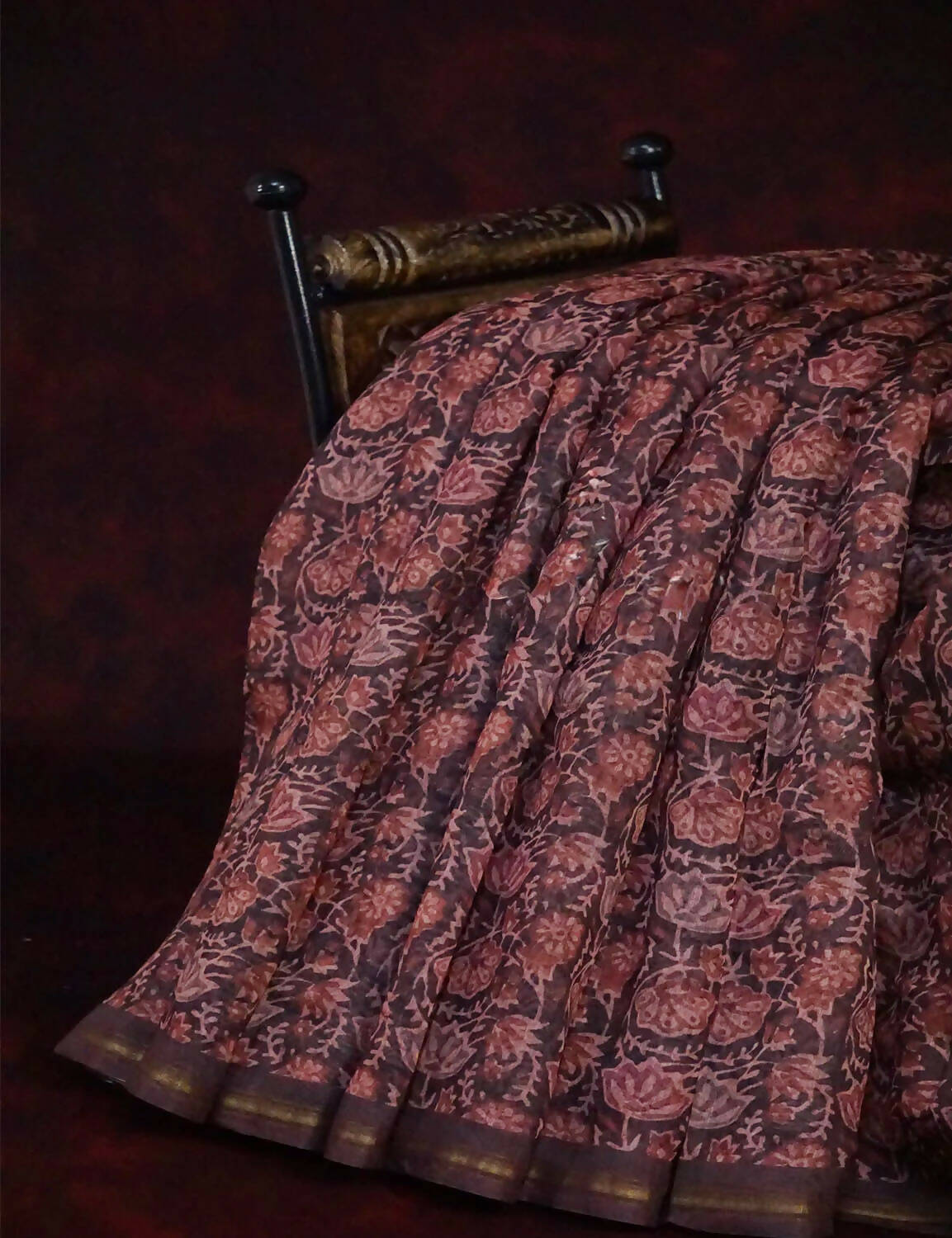 Mic of Coffee Brown and Maroon Floral Design Semi Chanderi Saree By Gayathri Reddy Designer Studio | Swadesiicart