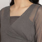 Ahalyaa Women Charcoal Grey Poly Chiffon Angrakha Kurta with Inner & Sharara | Swadesiicart