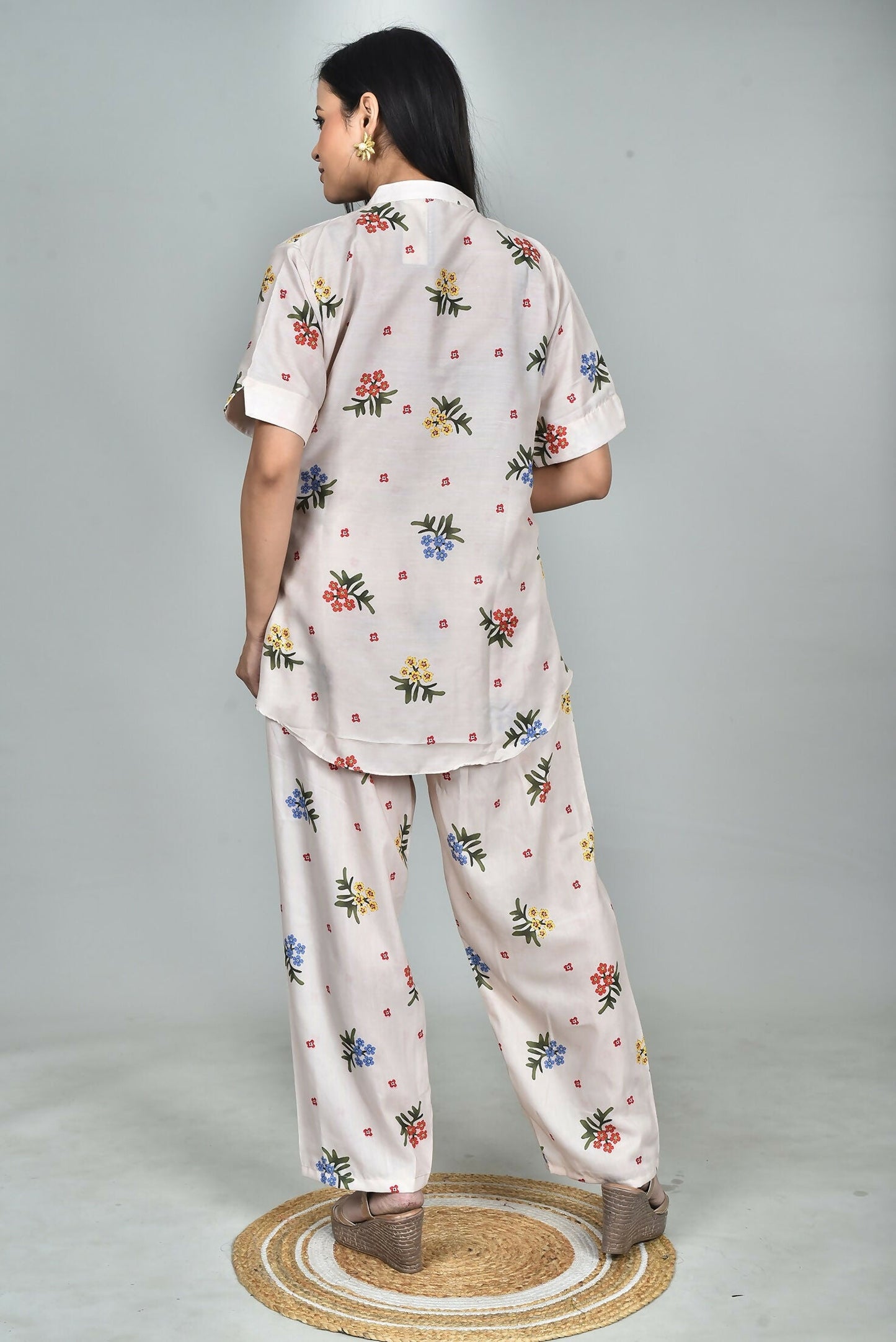 Morchari Digital Print Semi Muslin Co-Ord Set Top & Trouser-Multicolor - Swadesiicart